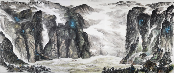 王善樵《两岸如剑立》(345x138cm)