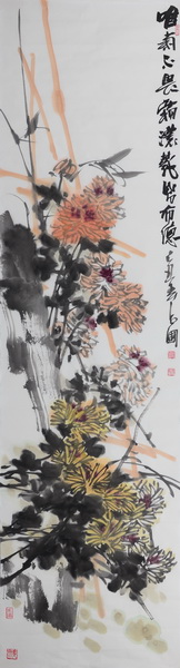 鞠占圃《花鸟1》180x49cm