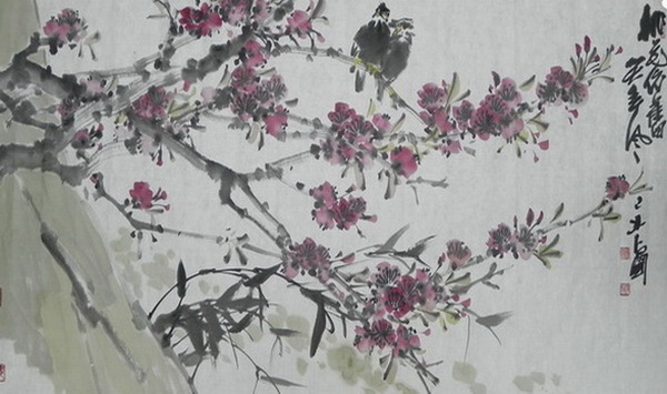 鞠占圃《花鸟12》68x136cm