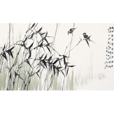 鞠占圃《修竹挺寒节》138x68cm